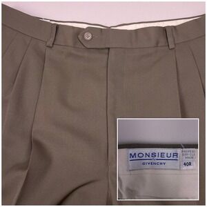 Monsieur by Givenchy Pants 40R (36x32) Cuffed Mens Triple Pleated Brown Designer